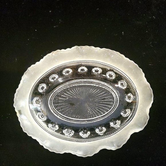 1930's Davidson Blackberry Prunt Clear Frosted Ruffled Oval Dish Vintage England - Picture 3 of 6